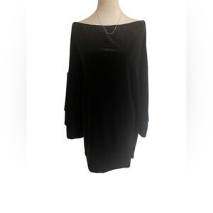 Plus Size 4XL Black Velvet Dress with Bell Sleeves Witchy Gothic Style